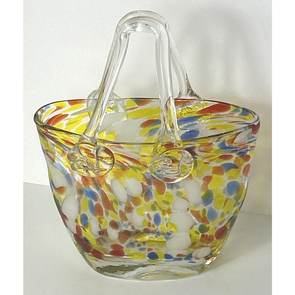 Hand Blown Art Glass Multicolored Dots Spots Murano Style Glass Purse Vase - Picture 1 of 8